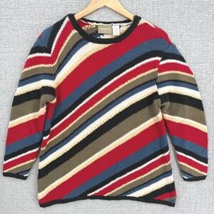 Vtg Liz Claiborne Lizwear‎ Petite M Striped Cotton Blend Knit Sweater Y2K Artsy